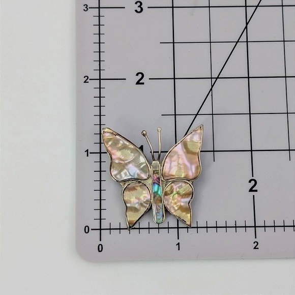 VTG Mexico Butterfly Brooch Iridescent Abalone Silver Tone Whimsy Fairy - Picture 10 of 10